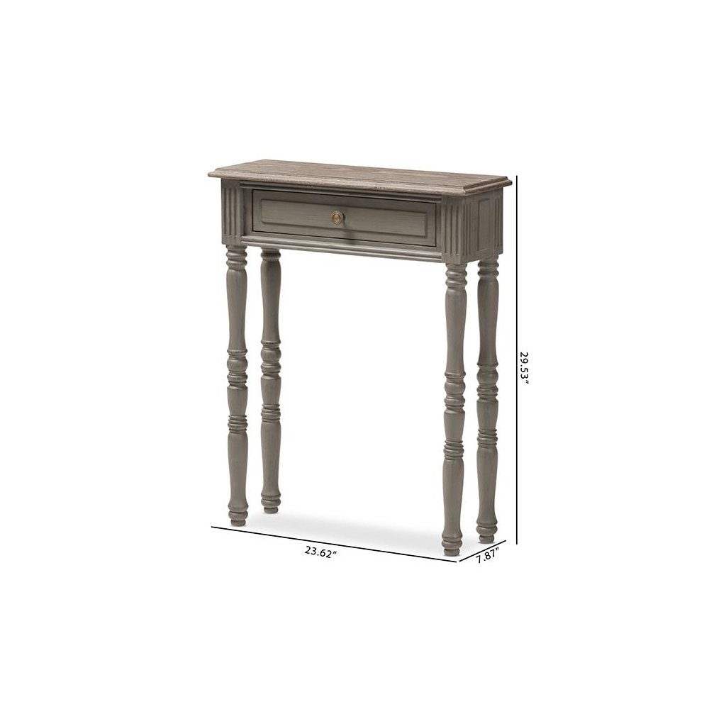 Noemie Country Cottage Farmhouse Brown Finished 1-Drawer Console Table. Picture 11