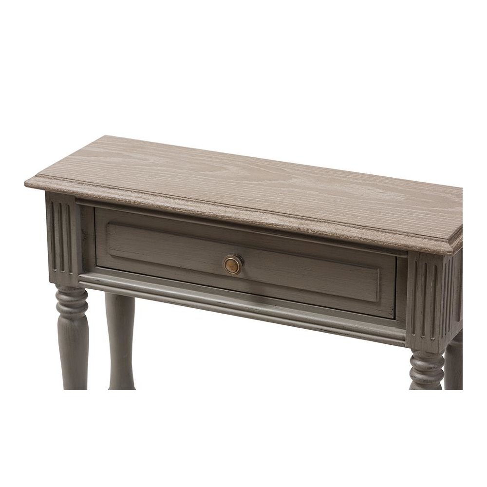 Noemie Country Cottage Farmhouse Brown Finished 1-Drawer Console Table. Picture 6