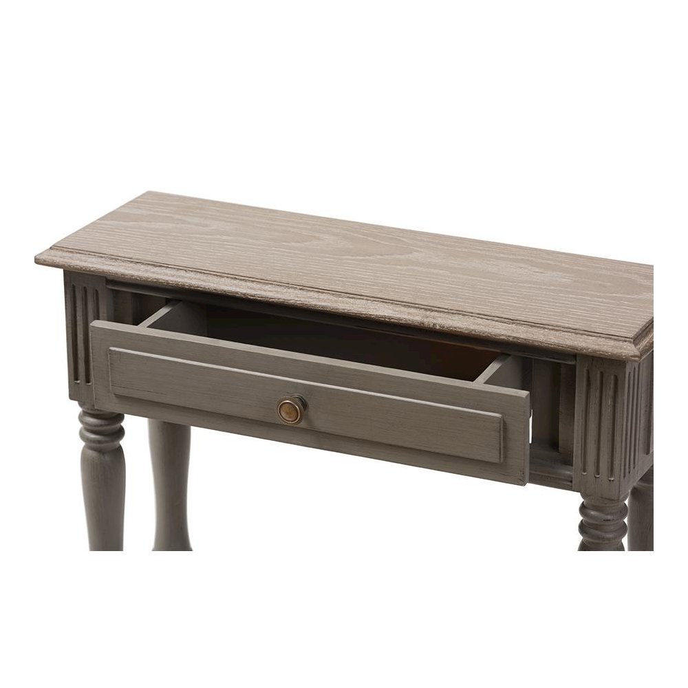 Noemie Country Cottage Farmhouse Brown Finished 1-Drawer Console Table. Picture 7