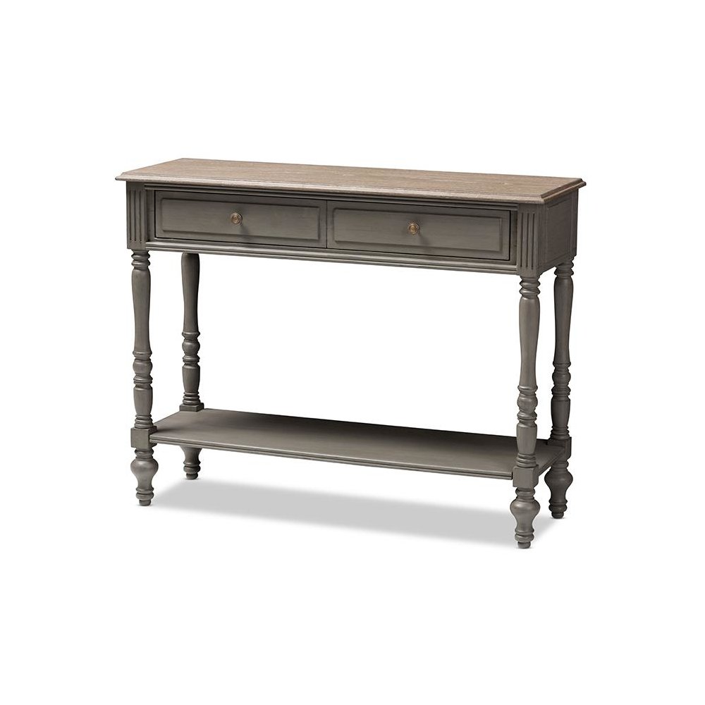 Noemie Country Cottage Farmhouse Brown Finished 2-Drawer Console Table. Picture 1