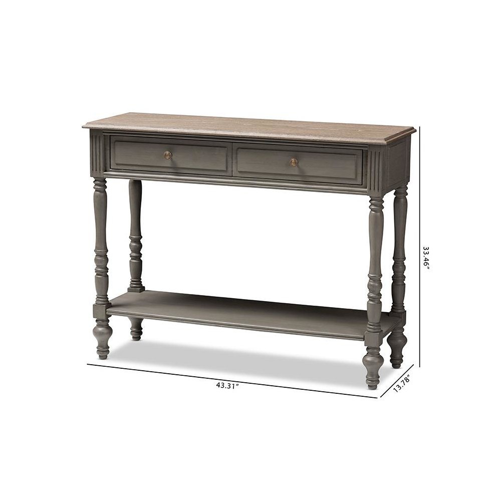 Noemie Country Cottage Farmhouse Brown Finished 2-Drawer Console Table. Picture 10