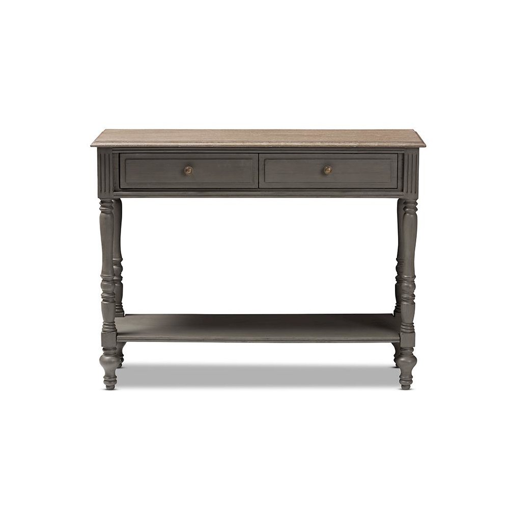 Noemie Country Cottage Farmhouse Brown Finished 2-Drawer Console Table. Picture 2