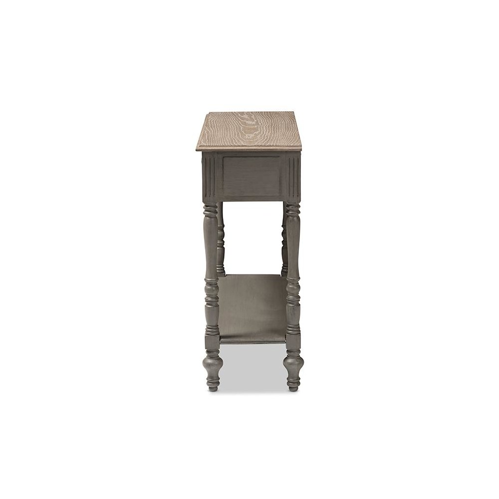 Noemie Country Cottage Farmhouse Brown Finished 2-Drawer Console Table. Picture 3