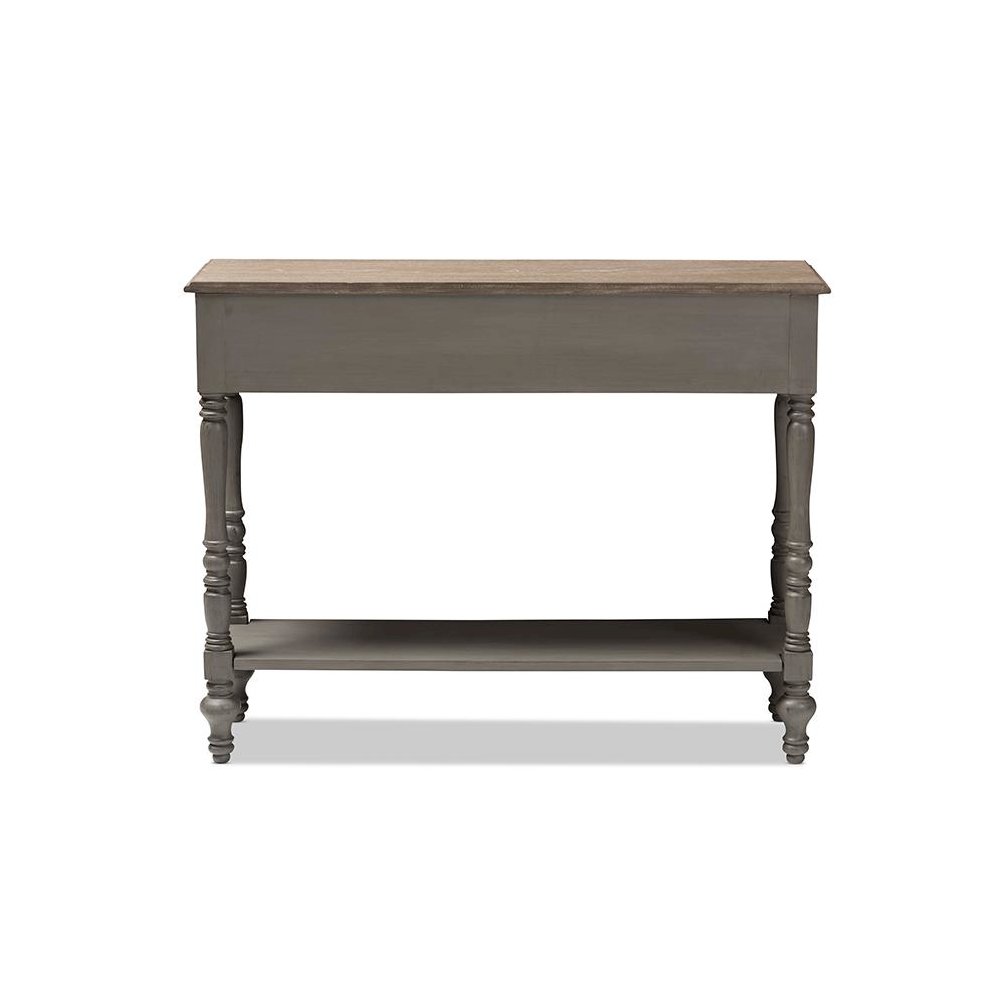 Noemie Country Cottage Farmhouse Brown Finished 2-Drawer Console Table. Picture 4