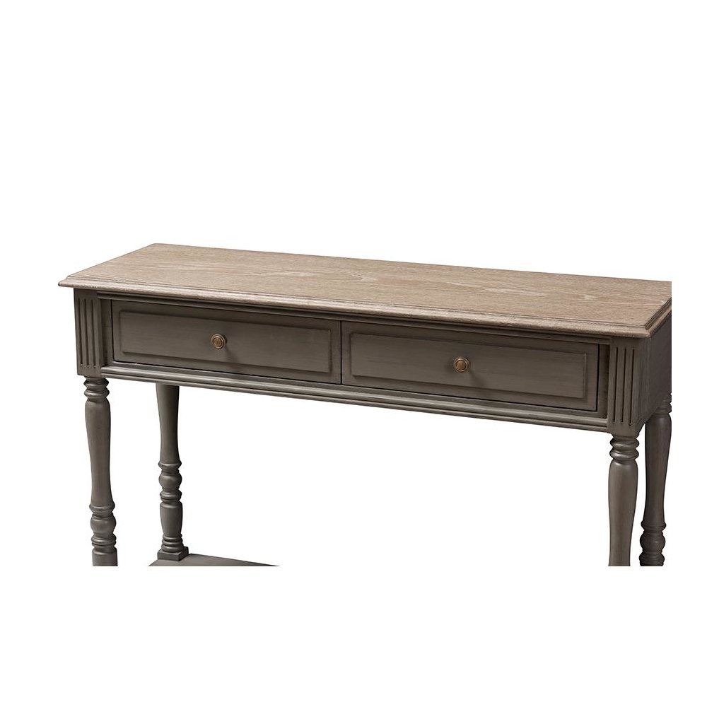 Noemie Country Cottage Farmhouse Brown Finished 2-Drawer Console Table. Picture 5