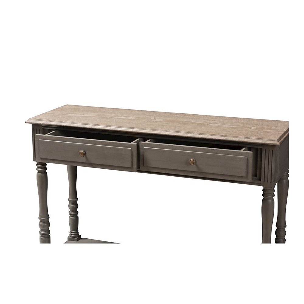 Noemie Country Cottage Farmhouse Brown Finished 2-Drawer Console Table. Picture 6