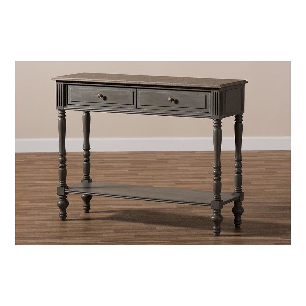 Noemie Country Cottage Farmhouse Brown Finished 2-Drawer Console Table. Picture 9