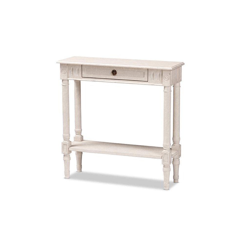 Ariella Country Cottage Farmhouse Whitewashed 1-Drawer Console Table. Picture 1