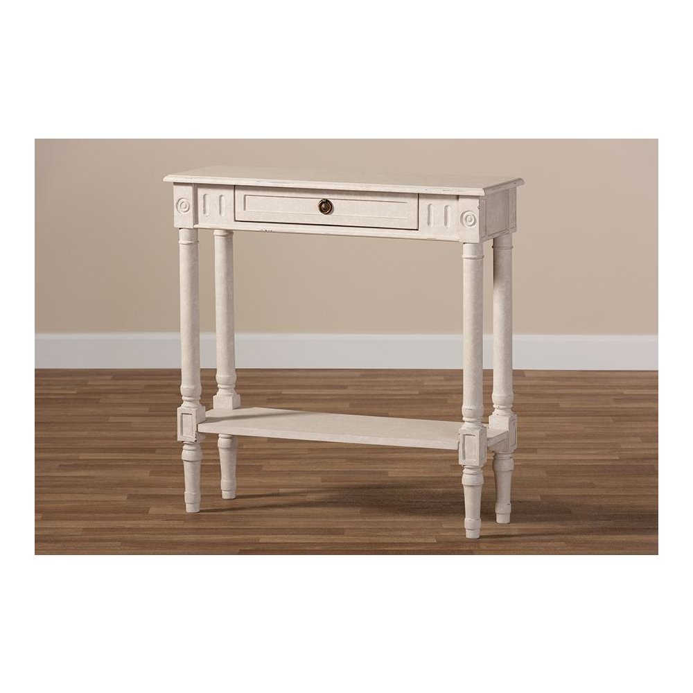 Ariella Country Cottage Farmhouse Whitewashed 1-Drawer Console Table. Picture 11
