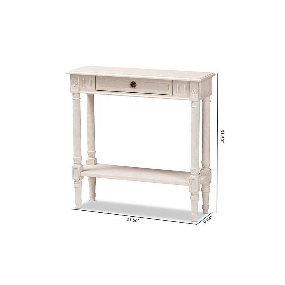 Ariella Country Cottage Farmhouse Whitewashed 1-Drawer Console Table. Picture 12