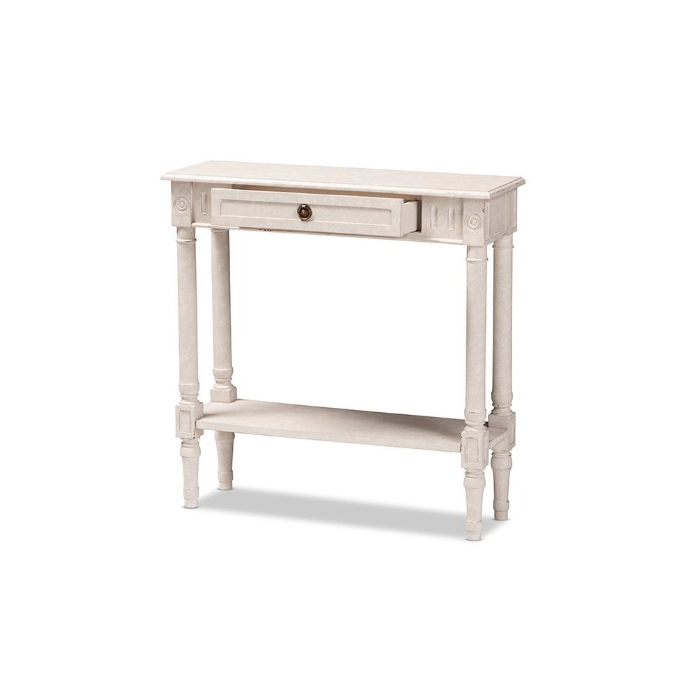 Ariella Country Cottage Farmhouse Whitewashed 1-Drawer Console Table. Picture 2