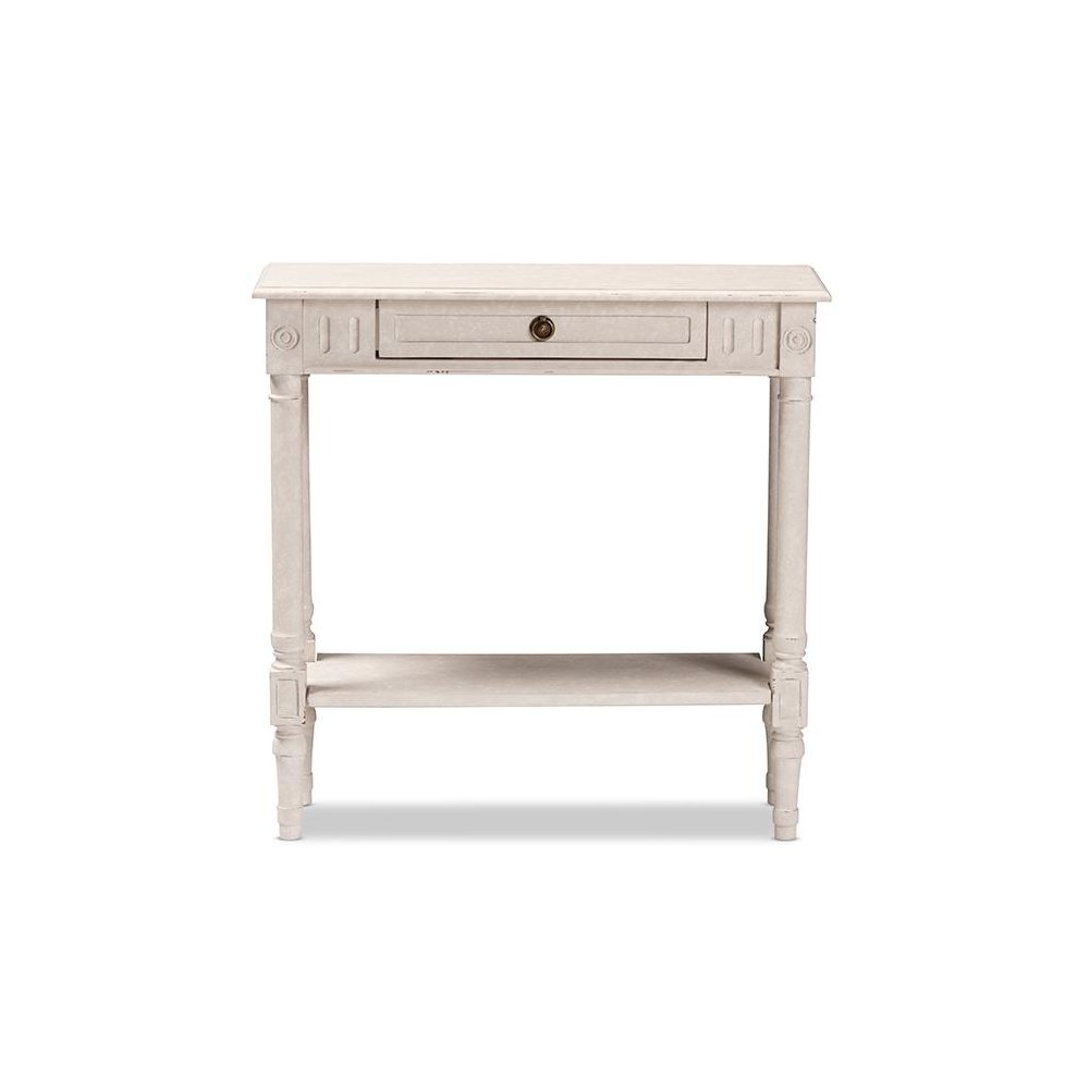 Ariella Country Cottage Farmhouse Whitewashed 1-Drawer Console Table. Picture 3
