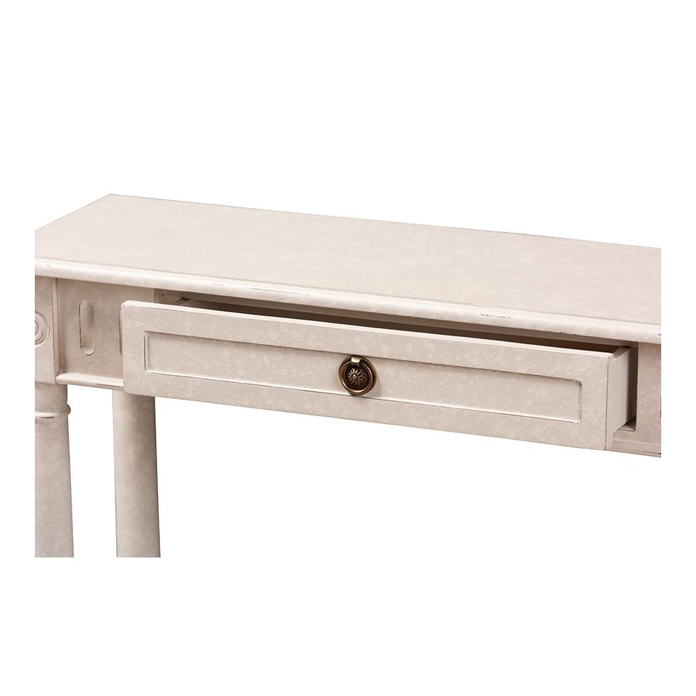 Ariella Country Cottage Farmhouse Whitewashed 1-Drawer Console Table. Picture 6
