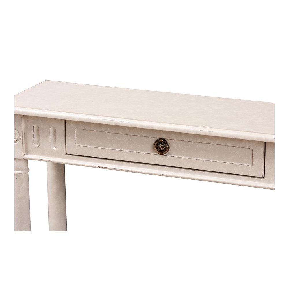 Ariella Country Cottage Farmhouse Whitewashed 1-Drawer Console Table. Picture 7