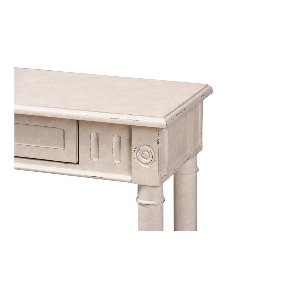 Ariella Country Cottage Farmhouse Whitewashed 1-Drawer Console Table. Picture 8