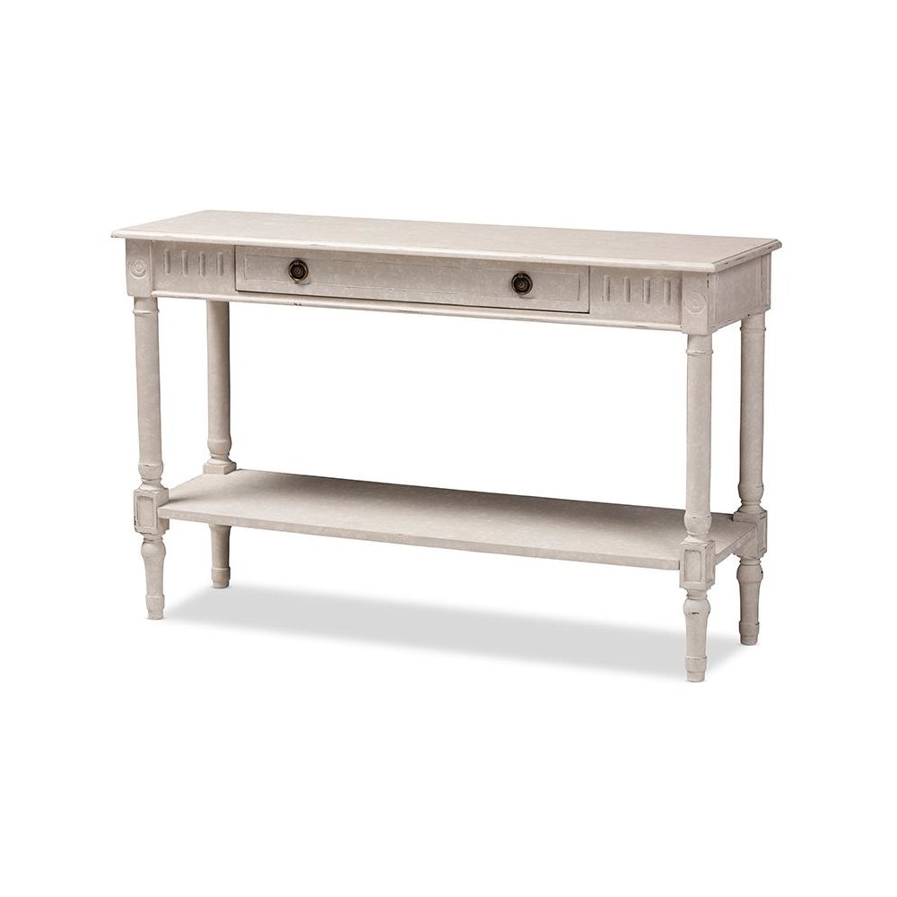 Ariella Country Cottage Farmhouse Whitewashed 1-Drawer Console Table. Picture 1
