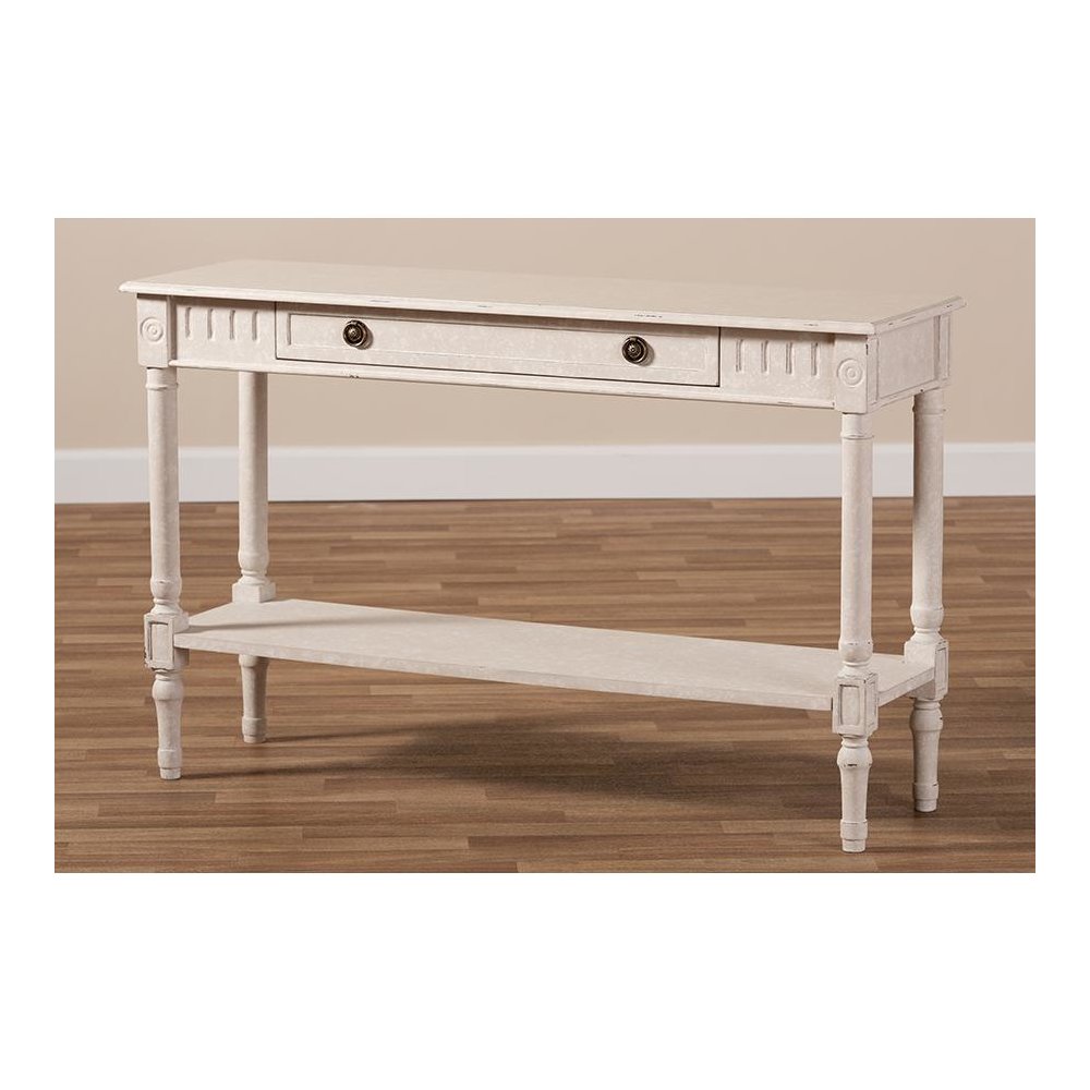 Ariella Country Cottage Farmhouse Whitewashed 1-Drawer Console Table. Picture 10