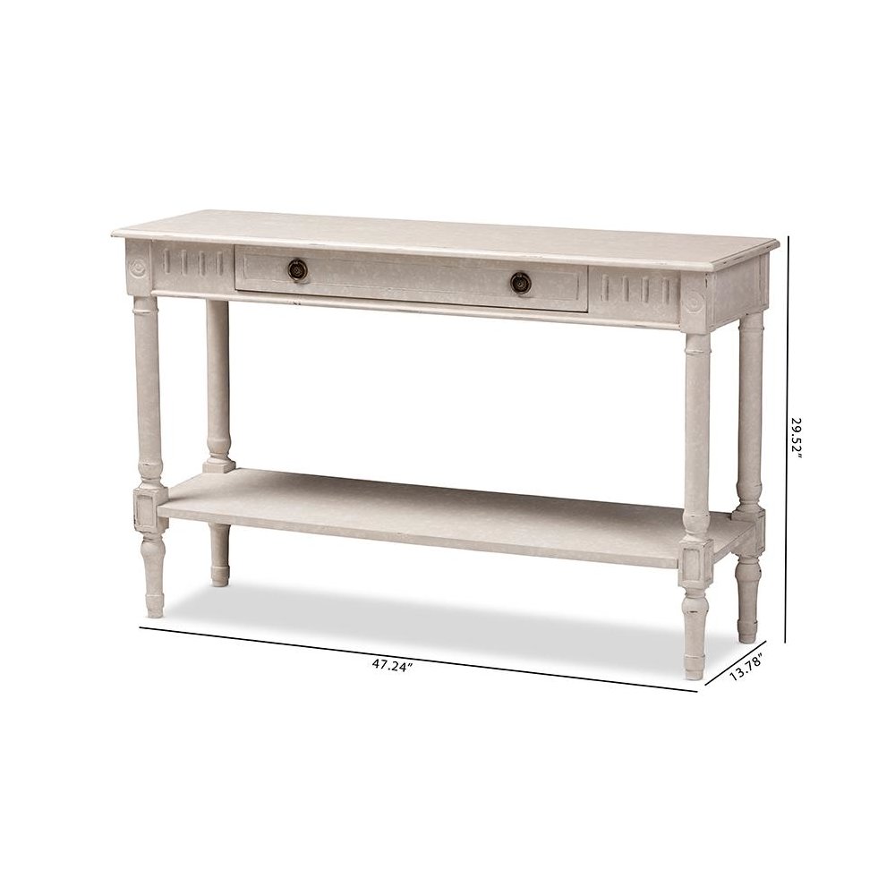 Ariella Country Cottage Farmhouse Whitewashed 1-Drawer Console Table. Picture 11
