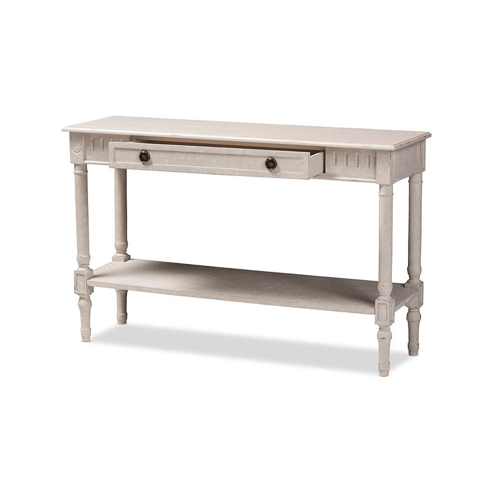 Ariella Country Cottage Farmhouse Whitewashed 1-Drawer Console Table. Picture 2