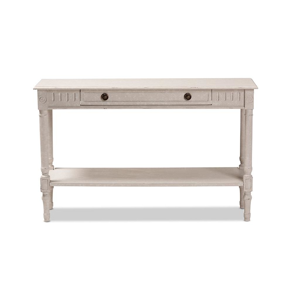 Ariella Country Cottage Farmhouse Whitewashed 1-Drawer Console Table. Picture 3