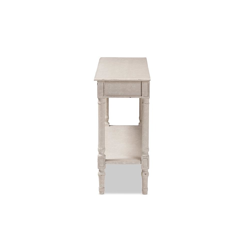 Ariella Country Cottage Farmhouse Whitewashed 1-Drawer Console Table. Picture 4
