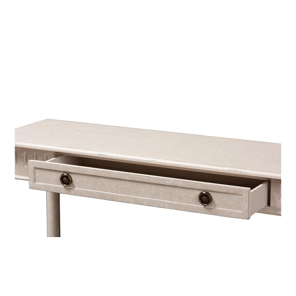 Ariella Country Cottage Farmhouse Whitewashed 1-Drawer Console Table. Picture 7