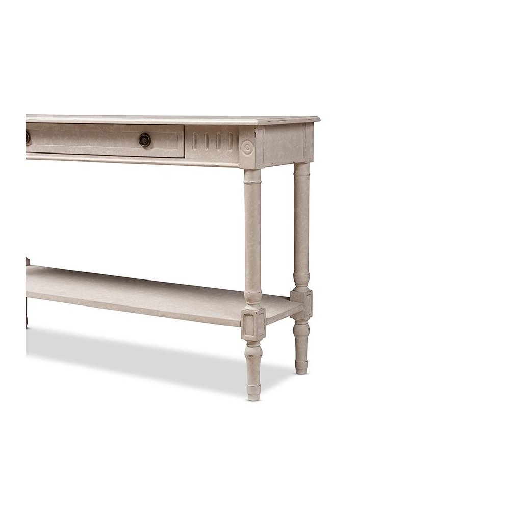Ariella Country Cottage Farmhouse Whitewashed 1-Drawer Console Table. Picture 8