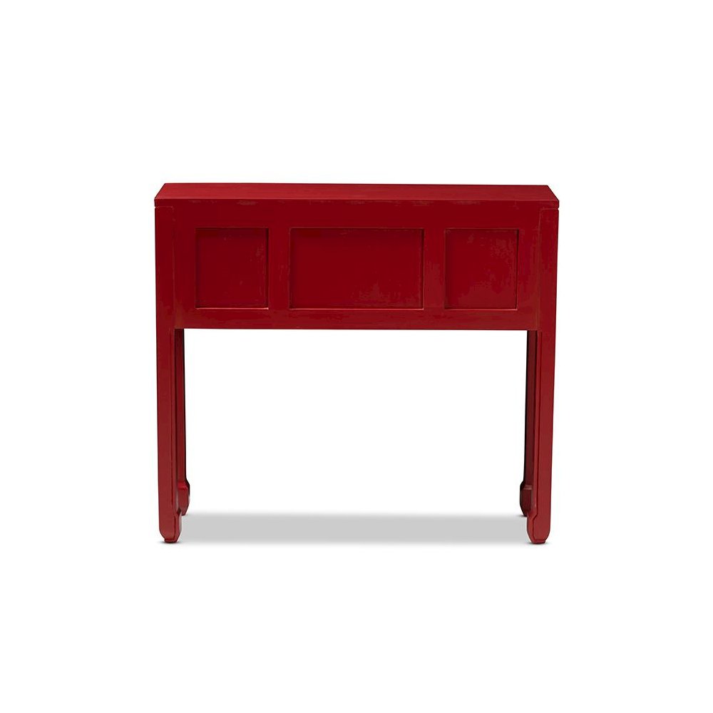 Antique Red Finished Wood Bronze Finished Accents 6-Drawer Console Table. Picture 5