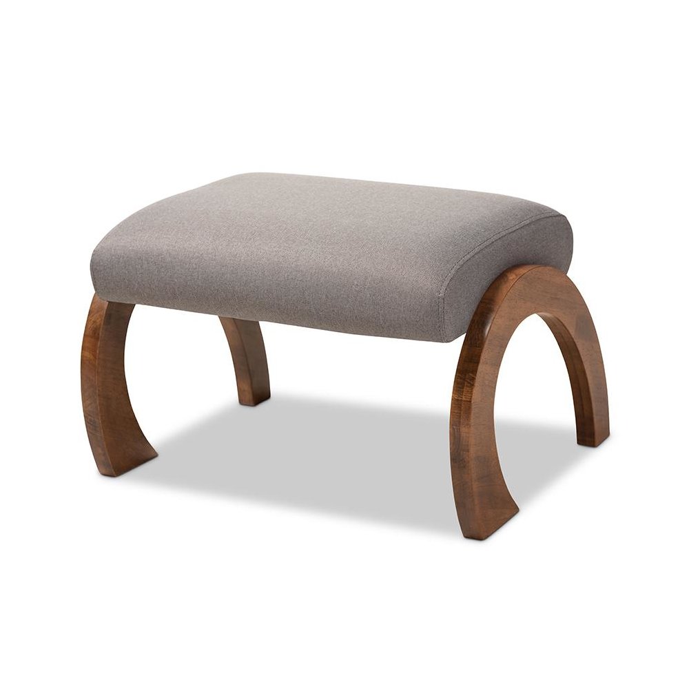 Grey Fabric Upholstered Walnut Brown Finished Wood Ottoman. Picture 1