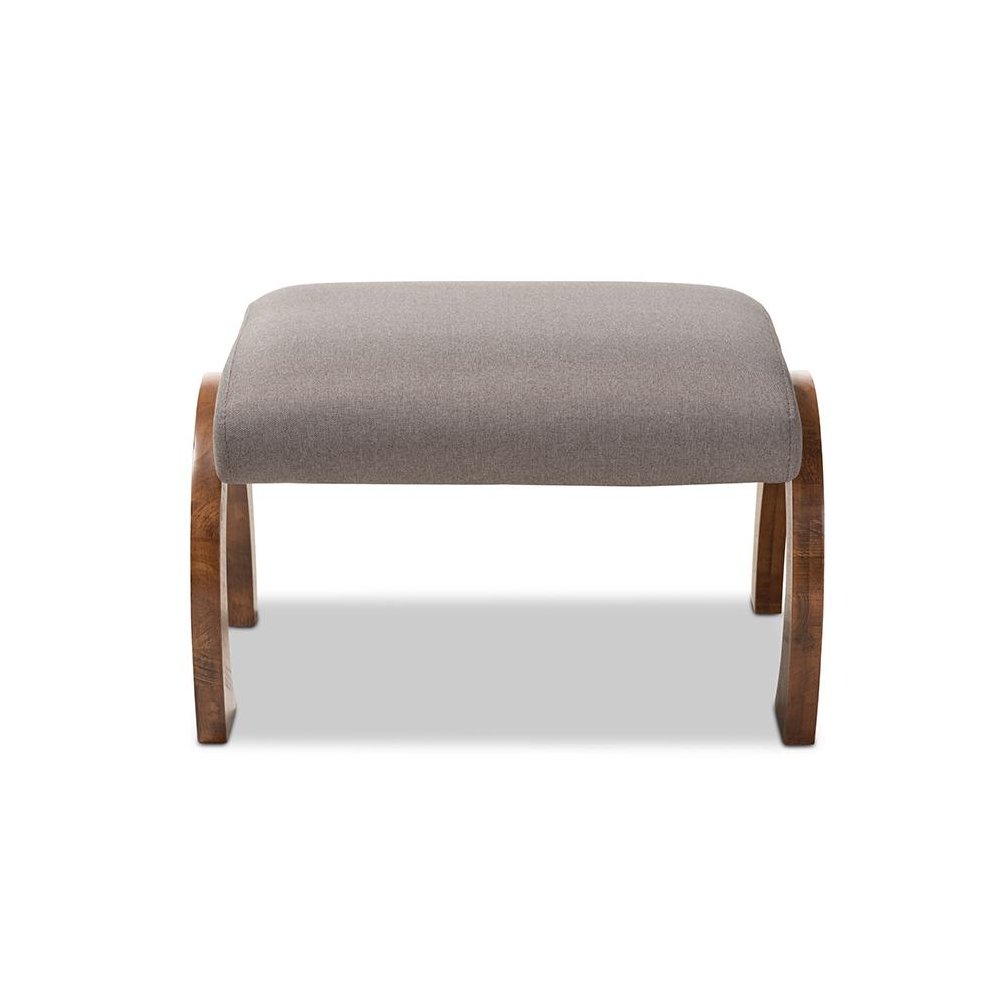 Grey Fabric Upholstered Walnut Brown Finished Wood Ottoman. Picture 2