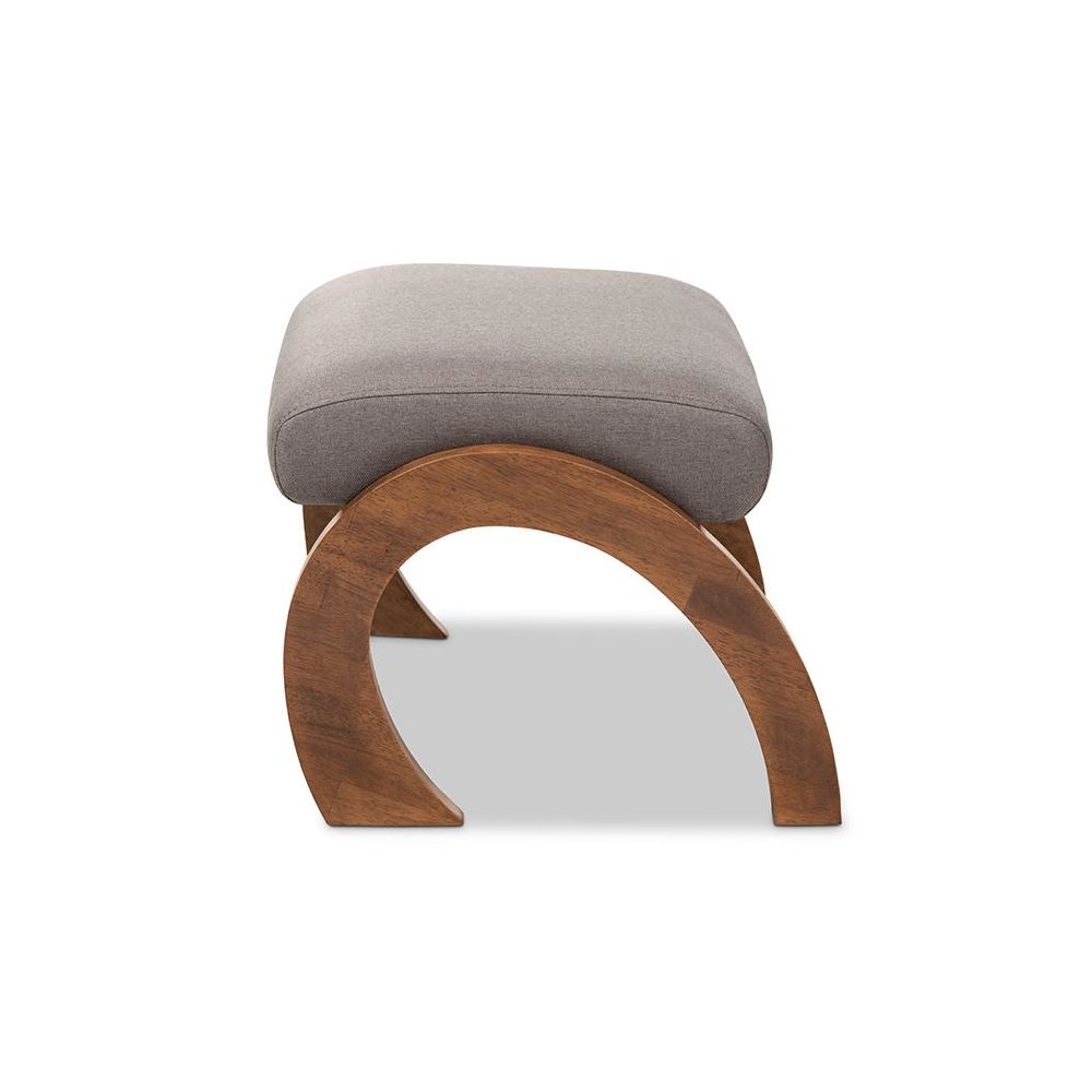 Grey Fabric Upholstered Walnut Brown Finished Wood Ottoman. Picture 3