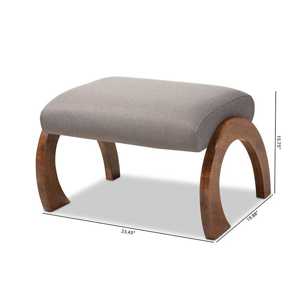 Grey Fabric Upholstered Walnut Brown Finished Wood Ottoman. Picture 7
