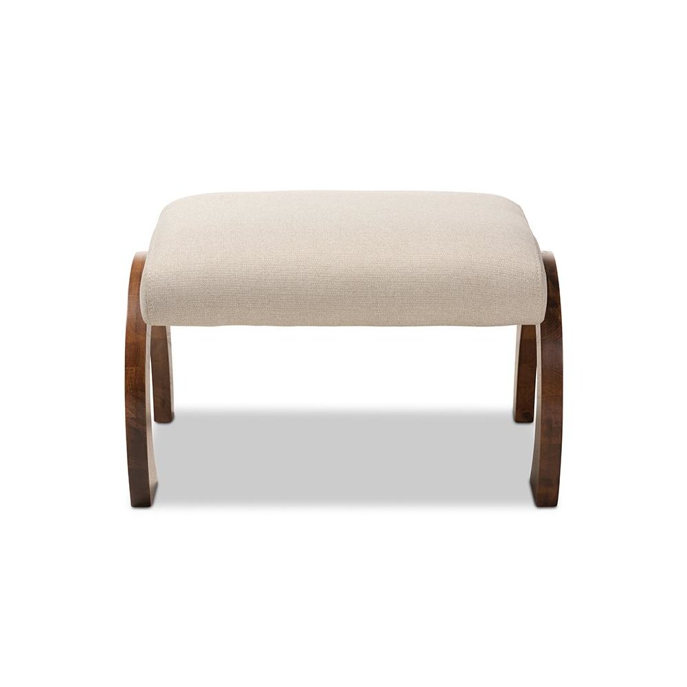Light Beige Fabric Upholstered Walnut Brown Finished Wood Ottoman. Picture 2