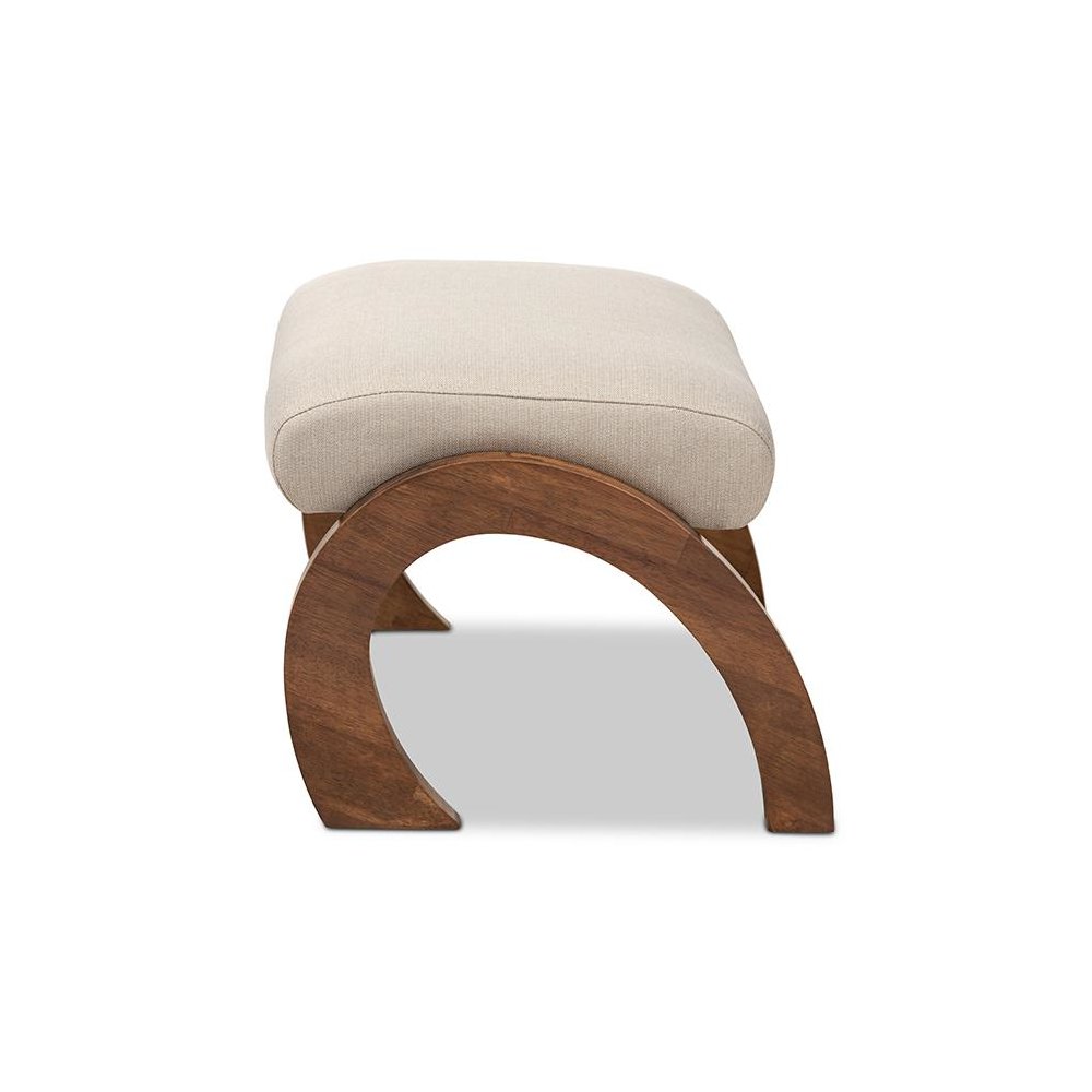 Light Beige Fabric Upholstered Walnut Brown Finished Wood Ottoman. Picture 3