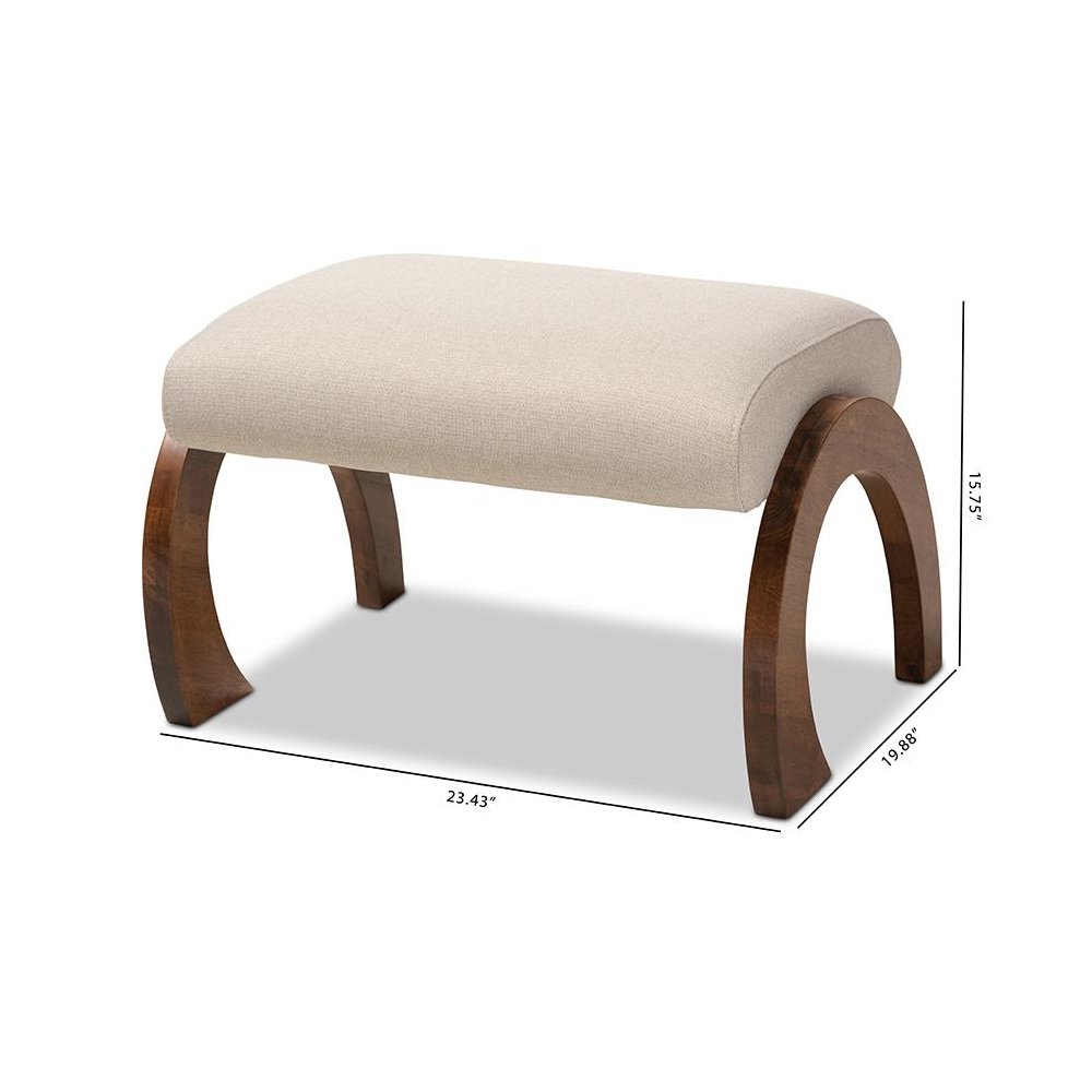 Light Beige Fabric Upholstered Walnut Brown Finished Wood Ottoman. Picture 7