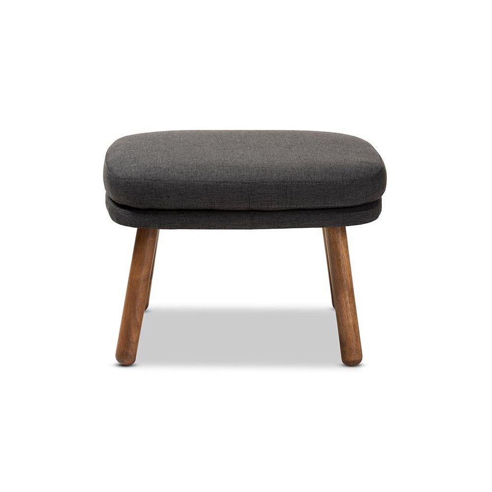 Dark Grey Fabric Upholstered Walnut Brown Finished Wood Ottoman. Picture 2
