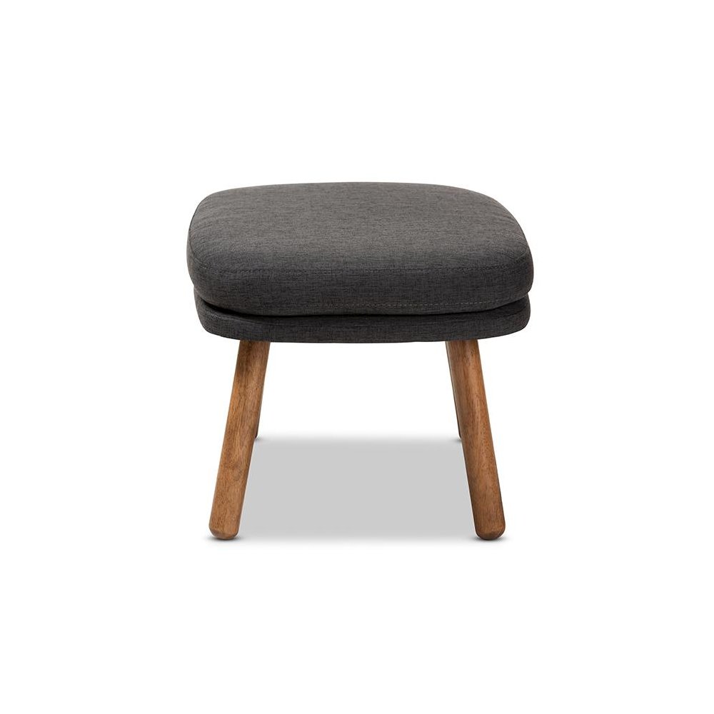 Dark Grey Fabric Upholstered Walnut Brown Finished Wood Ottoman. Picture 3