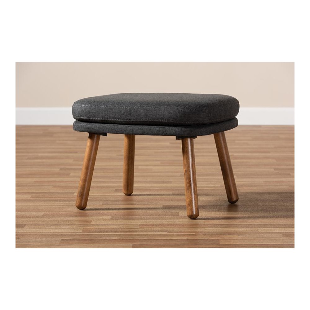 Dark Grey Fabric Upholstered Walnut Brown Finished Wood Ottoman. Picture 6