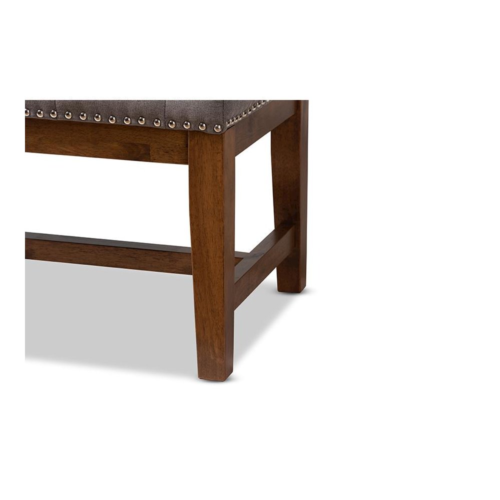Grey Fabric Upholstered Walnut Finished Solid Rubberwood Bench. Picture 5