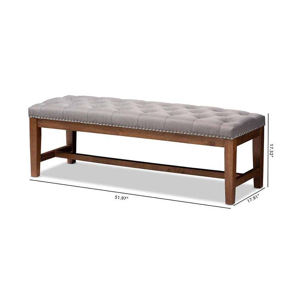 Grey Fabric Upholstered Walnut Finished Solid Rubberwood Bench. Picture 8