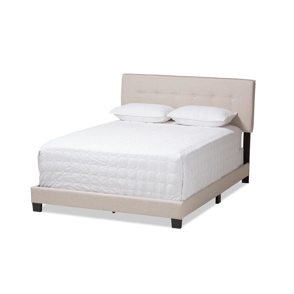Audrey Modern and Contemporary Light Beige Fabric Upholstered Full Size Bed. Picture 1