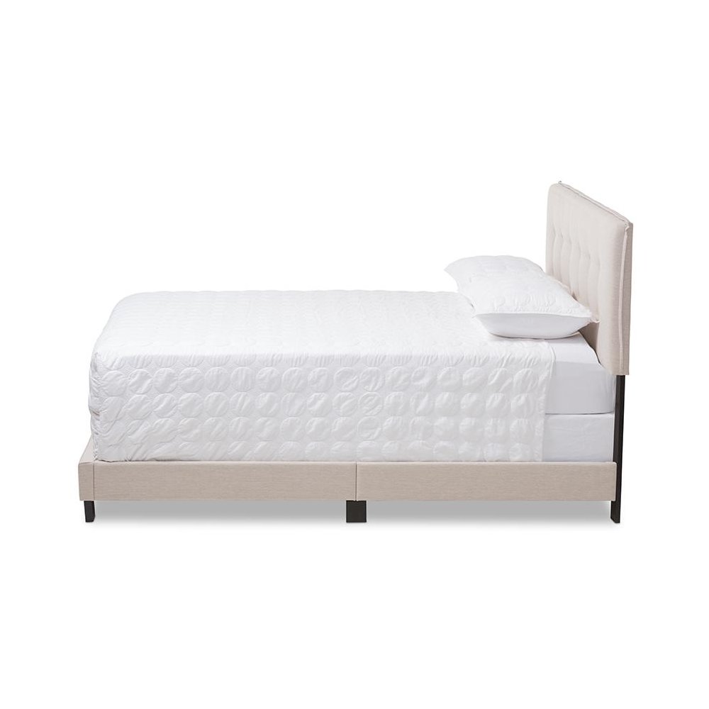 Audrey Modern and Contemporary Light Beige Fabric Upholstered Full Size Bed. Picture 2