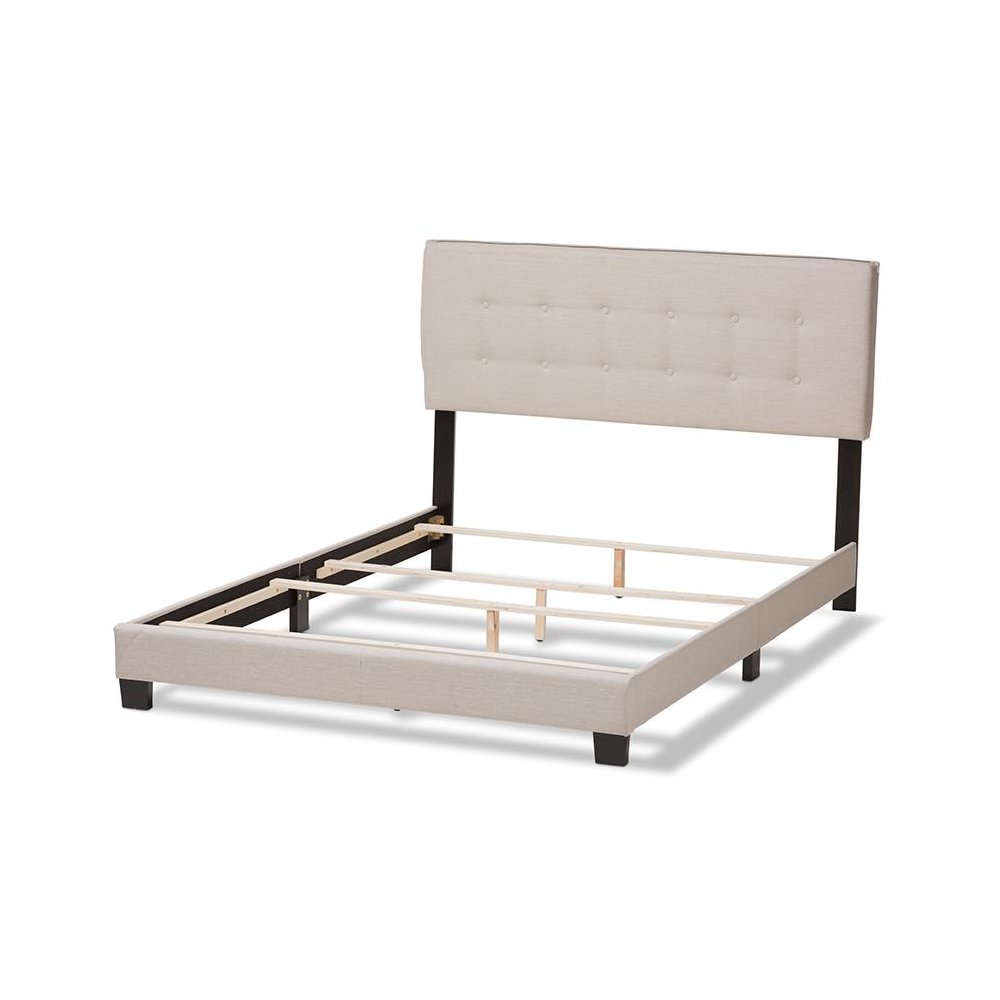 Audrey Modern and Contemporary Light Beige Fabric Upholstered Full Size Bed. Picture 3
