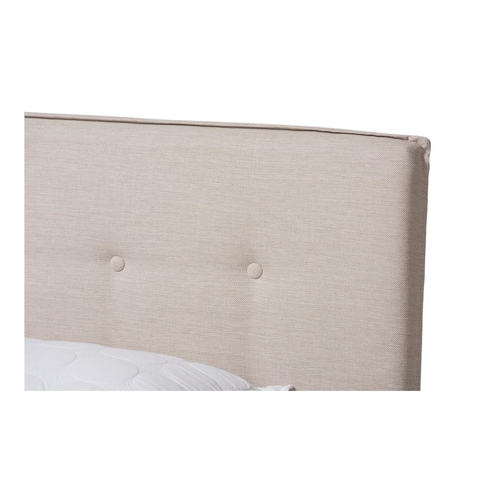 Audrey Modern and Contemporary Light Beige Fabric Upholstered Full Size Bed. Picture 4