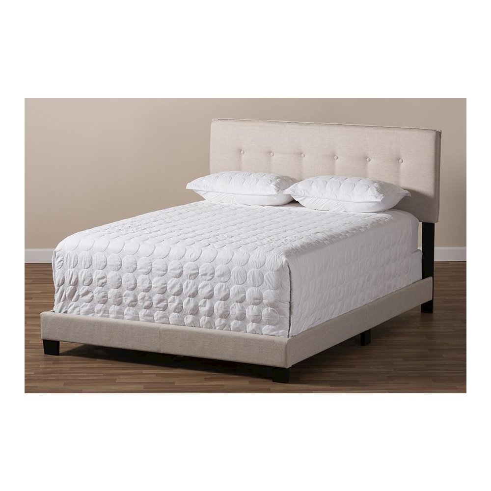Audrey Modern and Contemporary Light Beige Fabric Upholstered Full Size Bed. Picture 7
