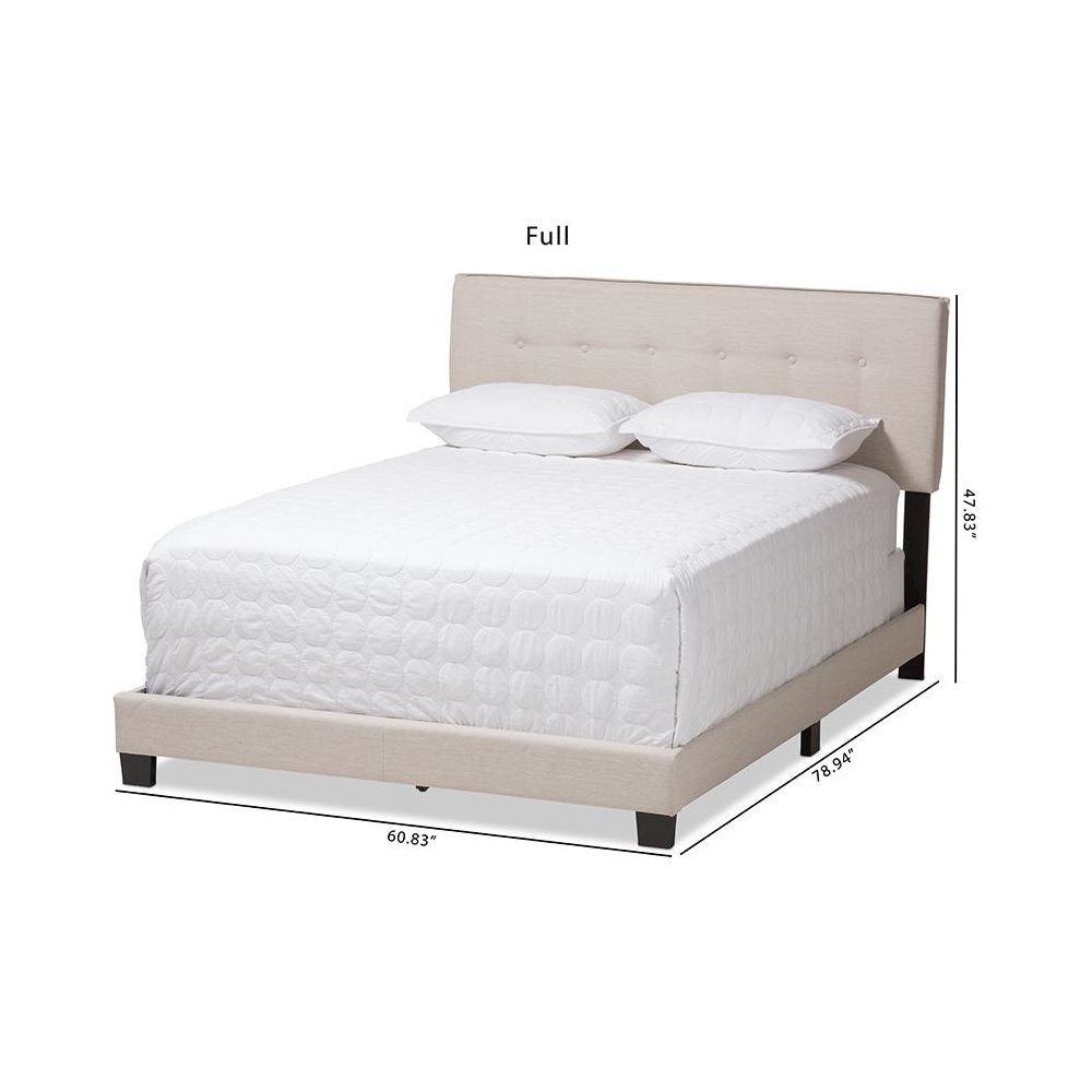 Audrey Modern and Contemporary Light Beige Fabric Upholstered Full Size Bed. Picture 8