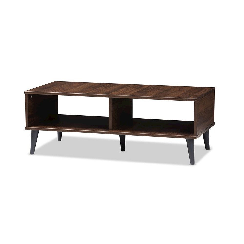 Pierre Mid-Century Modern Brown and Dark Grey Finished Wood Coffee Table. Picture 1