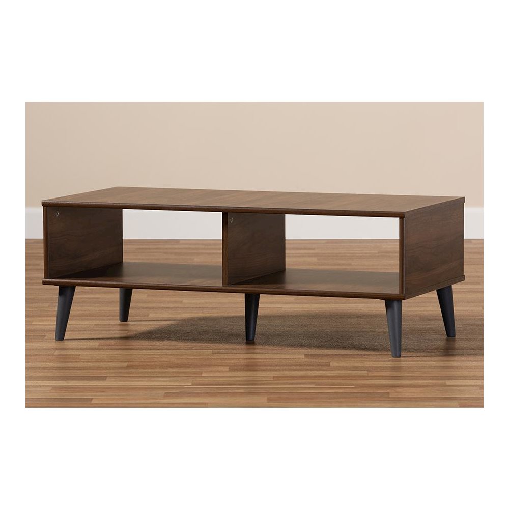 Pierre Mid-Century Modern Brown and Dark Grey Finished Wood Coffee Table. Picture 6