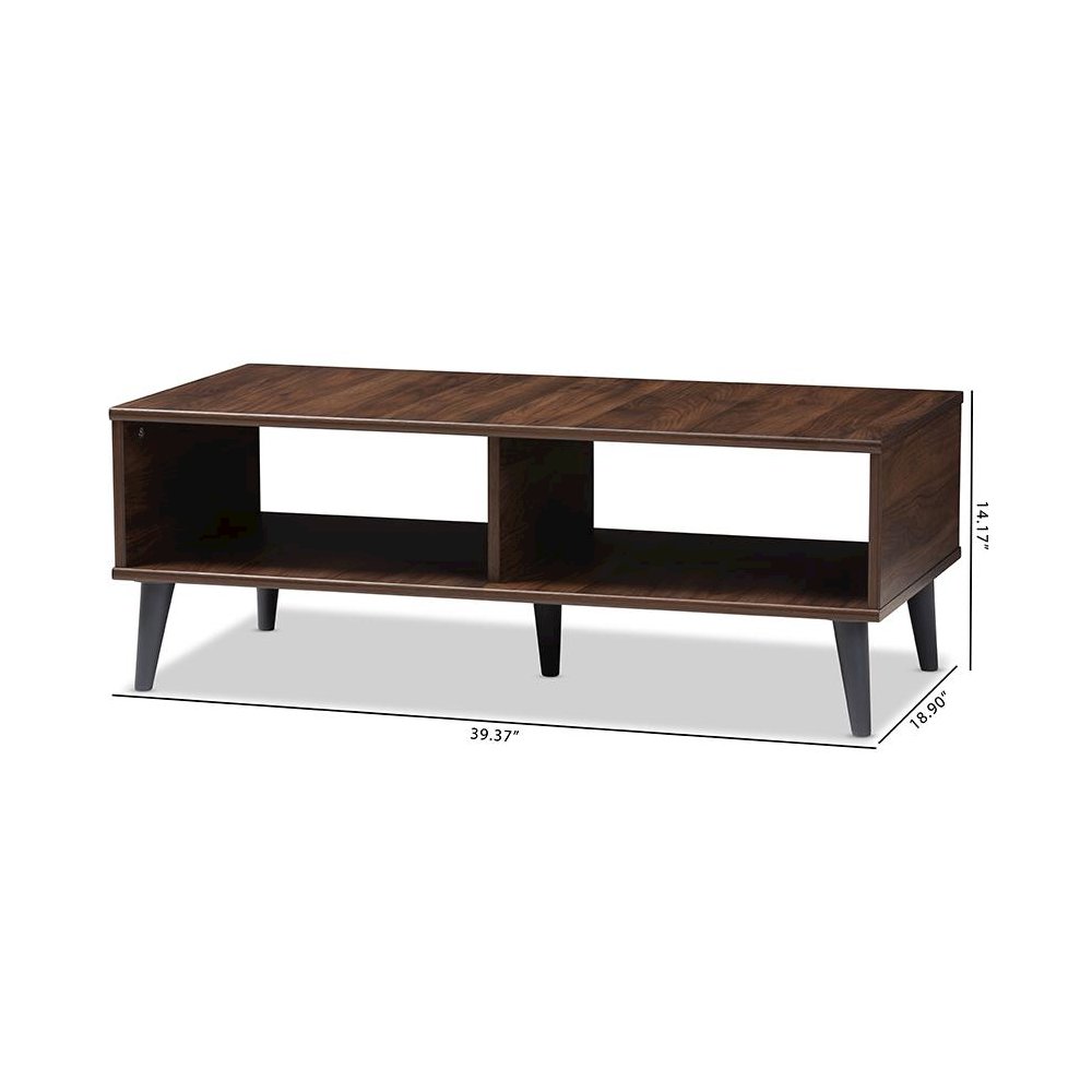 Pierre Mid-Century Modern Brown and Dark Grey Finished Wood Coffee Table. Picture 7