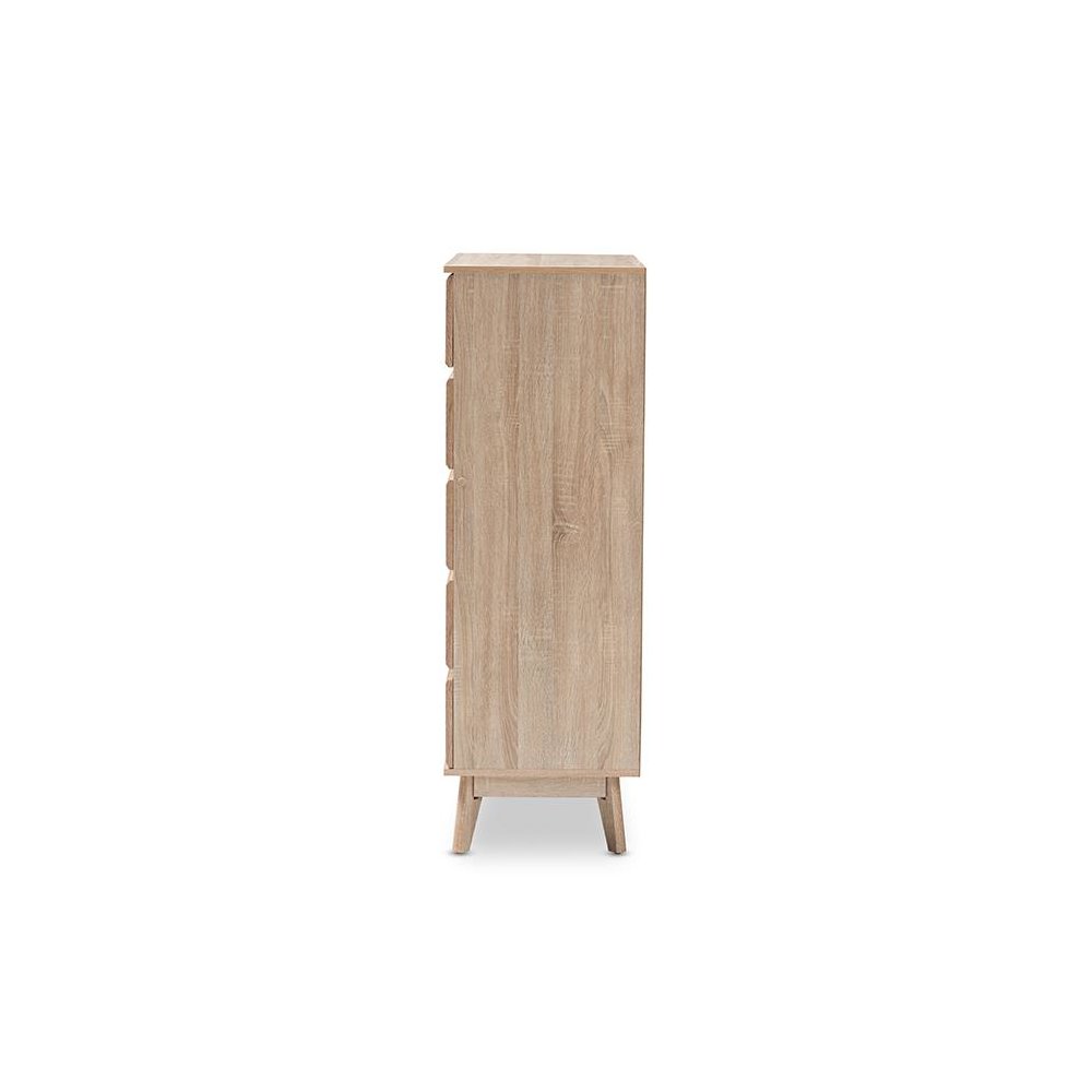 Baxton Studio Miren Mid-Century Modern Light Oak and Dark Grey 5-Drawer Chest. Picture 4